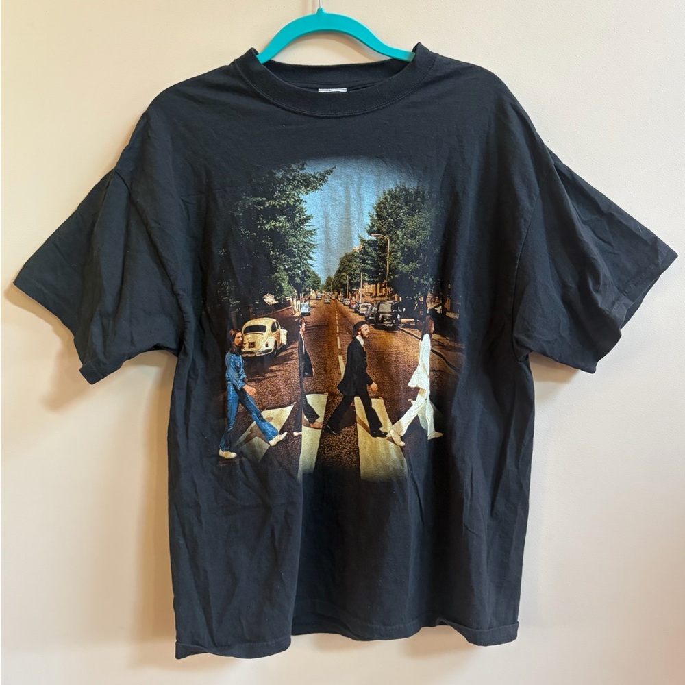 Vintage 2005 Beatles Abbey Road Black Graphic T-Shirt, Cotton Short Sleeve Top